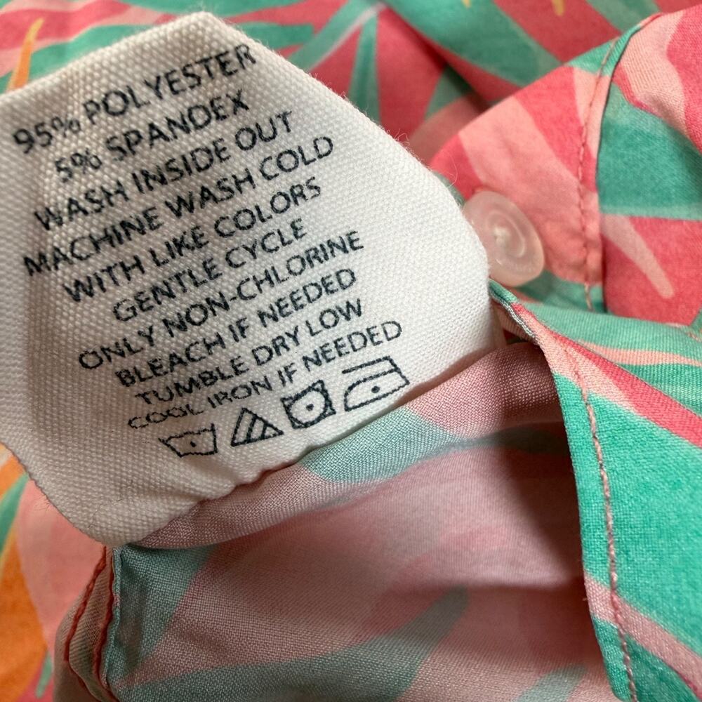 Simply Southern Tropical Button Down Shirt men's XL Short Sleeve Pink Green Palm - Picture 8 of 9